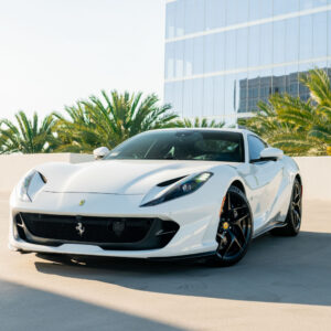 White Ferrari 812 Superfast 789 horsepower exotic sports car rental